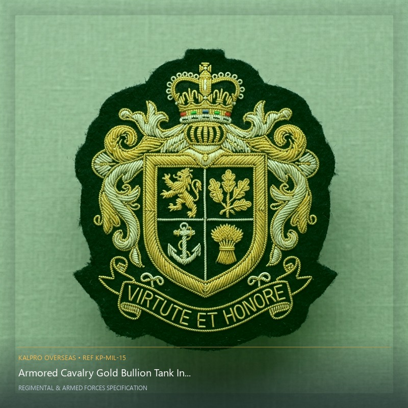 Armored Cavalry Gold Bullion Tank Insignia - Handmade Bullion & Insignia