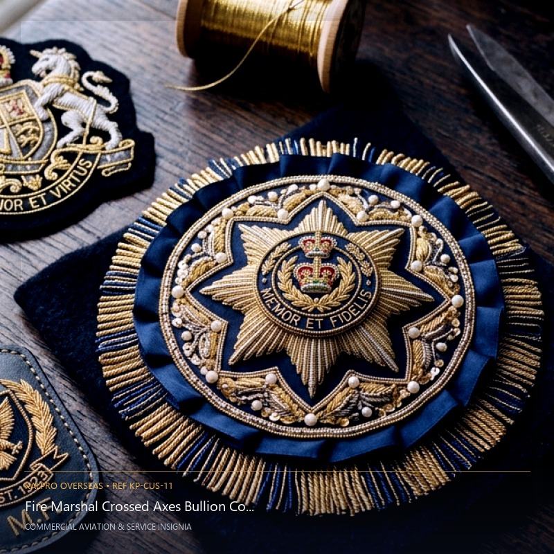 Fire Marshal Crossed Axes Bullion Collar Insignia - Handmade Bullion & Insignia