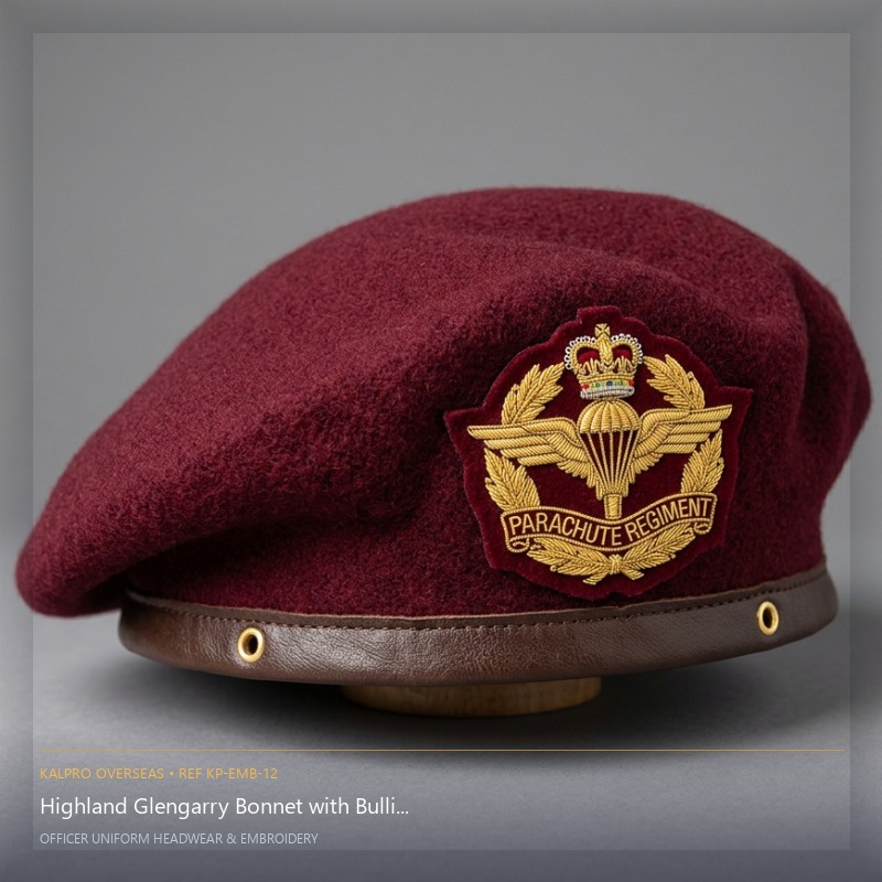 Highland Glengarry Bonnet with Bullion Cockade - Handmade Bullion & Insignia
