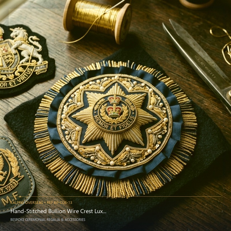 Hand-Stitched Bullion Wire Crest Luxury Coasters Set - Handmade Bullion & Insignia