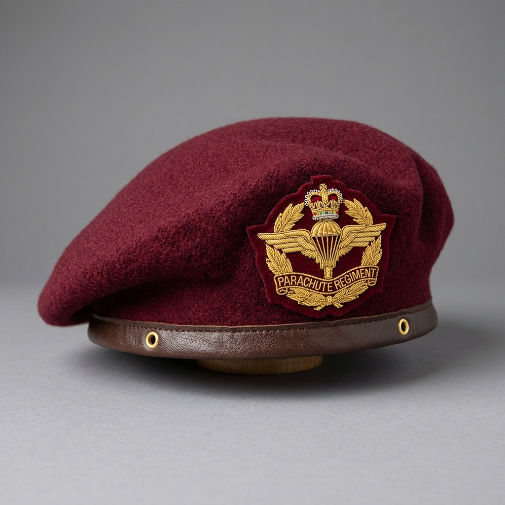 Wool Beret with Regimental Bullion Wire Badge - Handmade Bullion & Insignia