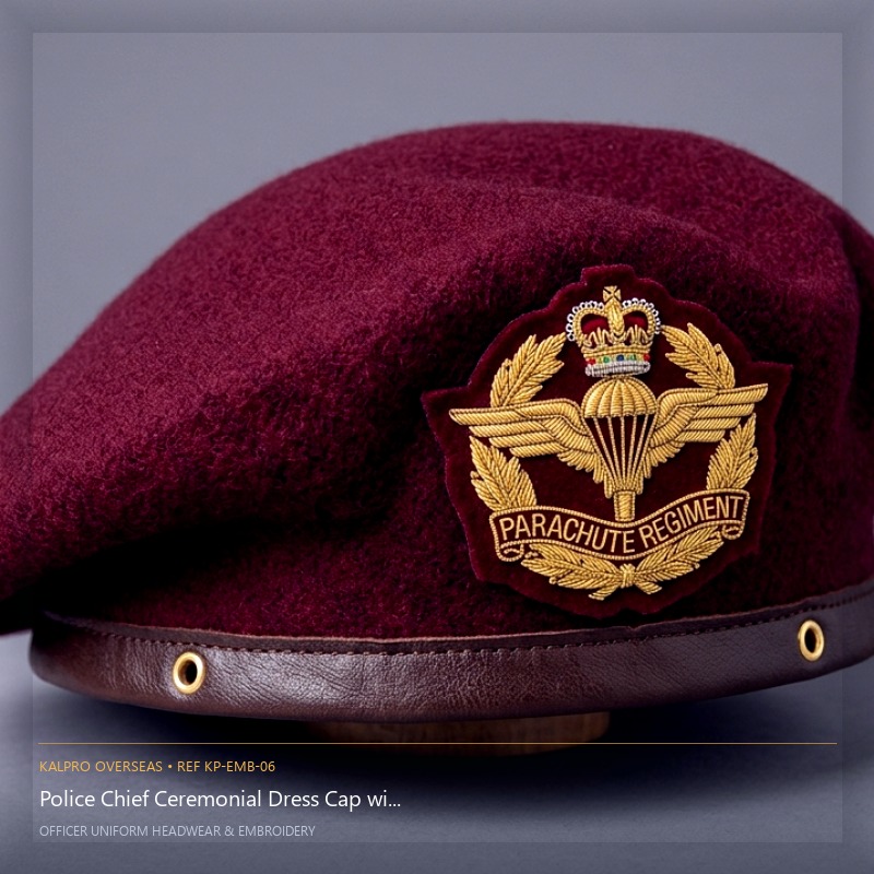 Police Chief Ceremonial Dress Cap with Embroidered Band - Handmade Bullion & Insignia