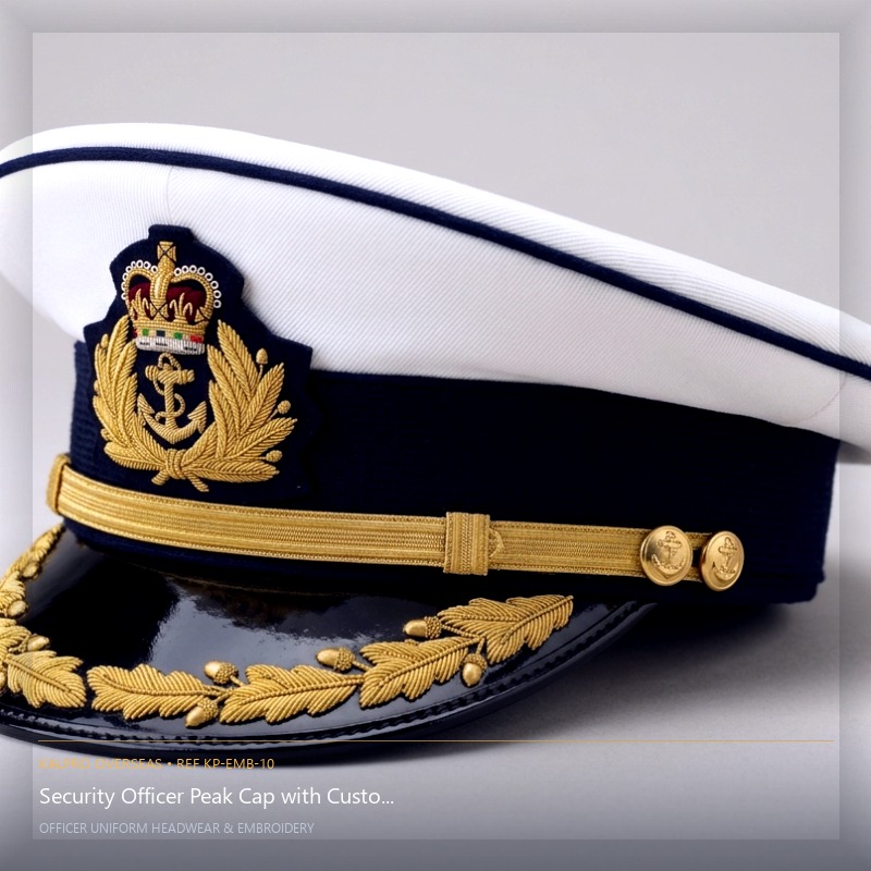 Security Officer Peak Cap with Custom Insignia - Handmade Bullion & Insignia