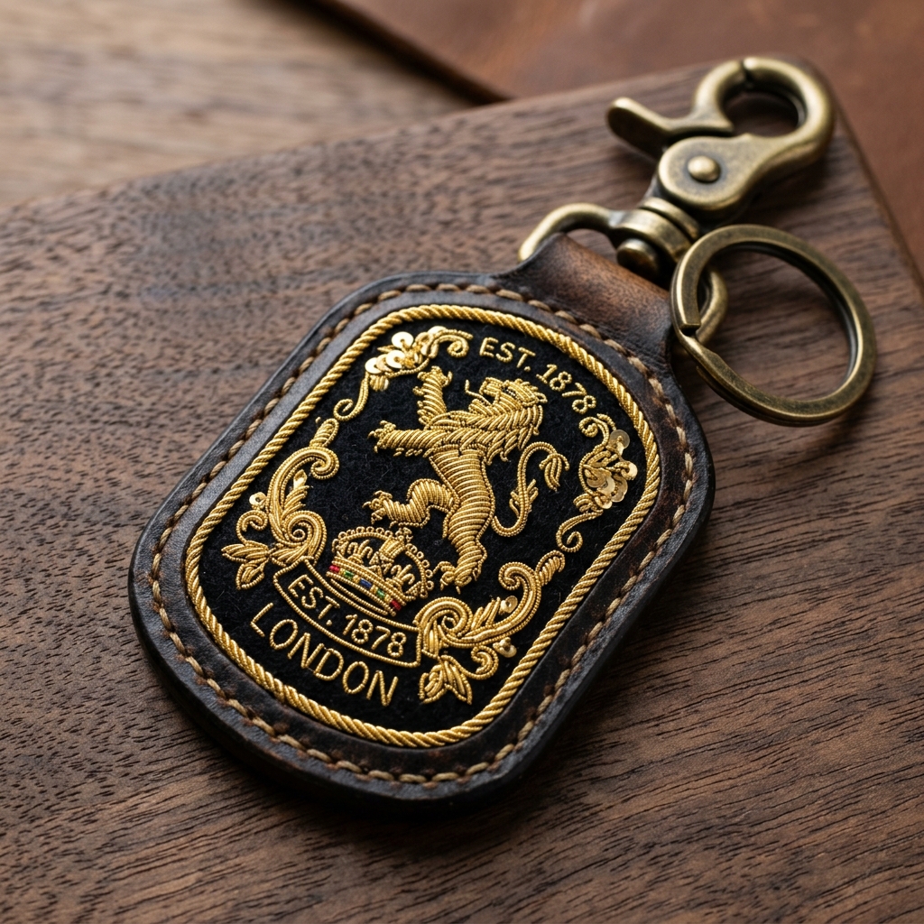 Solid Brass & Bullion Wire Crest Key Fob - Handmade Bullion & Insignia