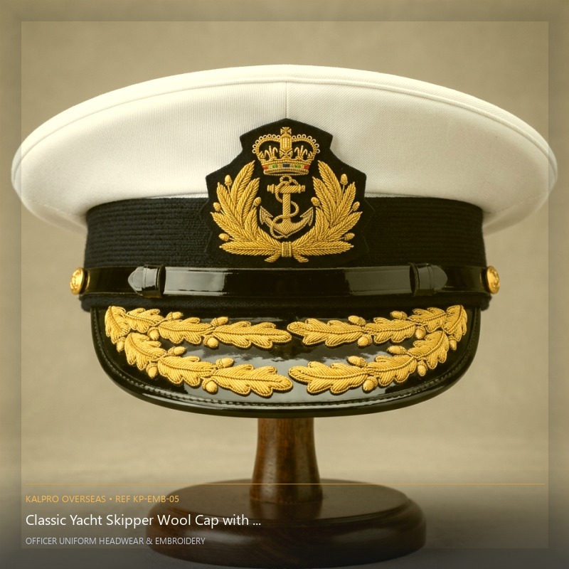 Classic Yacht Skipper Wool Cap with Bullion Wreath - Handmade Bullion & Insignia